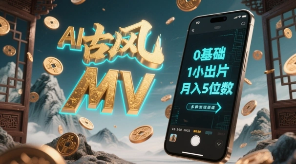 AI一键生成古风音乐MV，0剪辑基础1小时出片，多种变现渠道，一部手机月入5位数 - 福利组