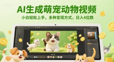 AI生成萌宠动物视频，小白轻松上手，多种变现方式，日入4位数 - 福利组