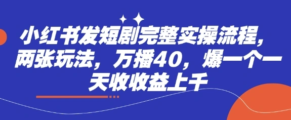 小红书发短剧完整实操流程，两张玩法，万播40，爆一个一天收收益上千 - 福利组