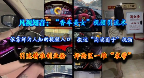 凡视知音：“香车美女”视频引流术，依靠鲜为人知的视频入口，搬运“高端圈子”视频，引流精准创业粉，评论区一堆“求带”- 福利组