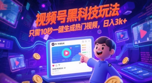 视频号黑科技玩法，只需10秒一键生成热门视频，日入3k+【揭秘】- 福利组