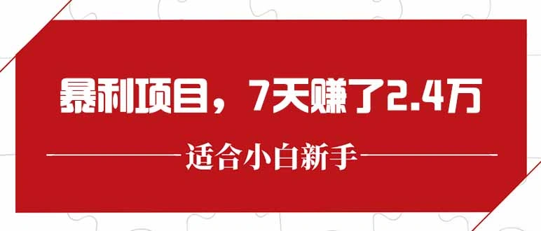 最新暴利项目，每单收益轻松在300以上，7天赚了2.4万 - 福利组