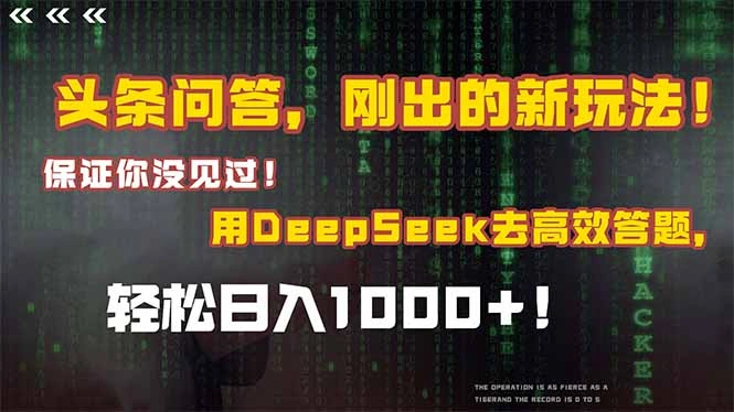 头条问答，刚出的新玩法！保证你没见过！结合Deepseek高效答题，日入1000+ - 福利组