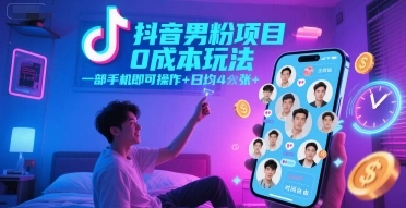 抖音男粉项目0成本玩法，一部手机即可操作，日均4张+，时间自由 - 福利组