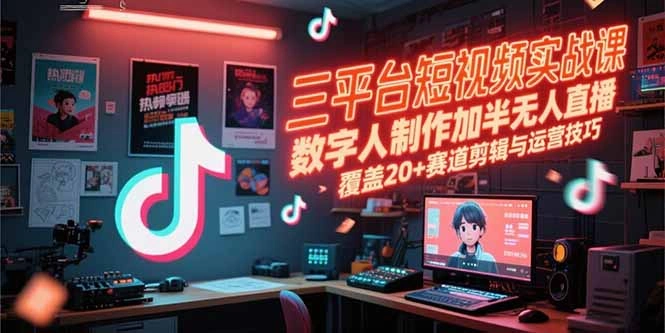 三平台短视频实战课，数字人制作加半无人直播，覆盖20+赛道剪辑与运营技巧- 福利组