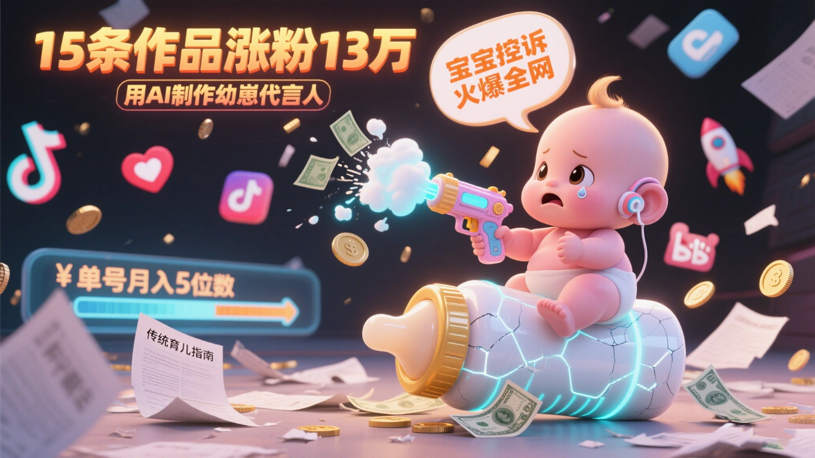 用AI制作幼崽代言人，宝宝的控诉火爆全网，15条作品涨粉13万，单号月入5位数实操教程 - 福利组