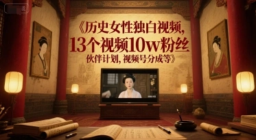 历史女性独白视频，13个视频10w粉丝，伙伴计划，视频号分成等 - 福利组